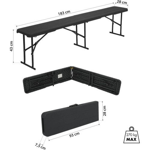NC3404 SKŁADANA ŁAWKA OGRODOWA 183 CM ANTRACYT NILS CAMP