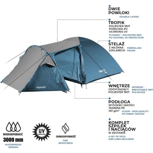 NC6012 NIEBIESKO-SZARY NAMIOT KEMPINGOWY TREKKER NILS CAMP
