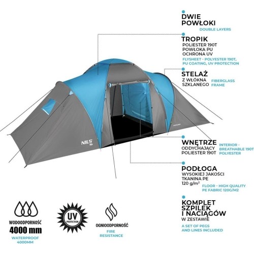 NC6031 NIEBIESKO-SZARY NAMIOT KEMPINGOWY HIGLAND NILS CAMP
