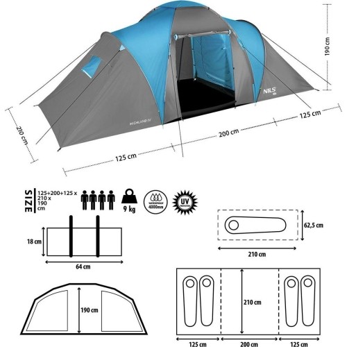 NC6431 NAMIOT KEMPINGOWY NIEBIESKO-SZARY HIGHLAND IV NILS CAMP