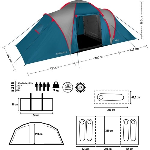 NC6431 NAMIOT KEMPINGOWY NIEBIESKO-JASNOSZARY HIGHLAND IV NILS CAMP