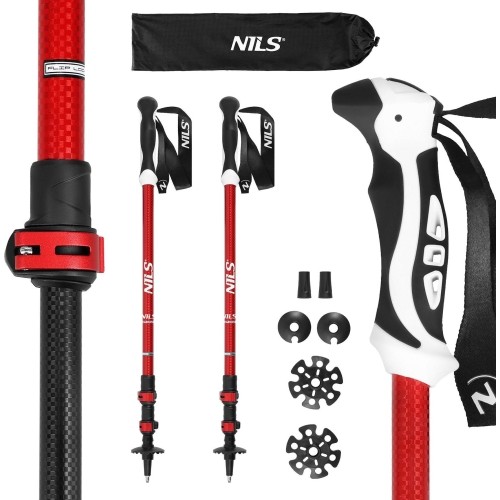 TK8601 CZERWONE ALUMINIOWE KIJE TREKKINGOWE NILS