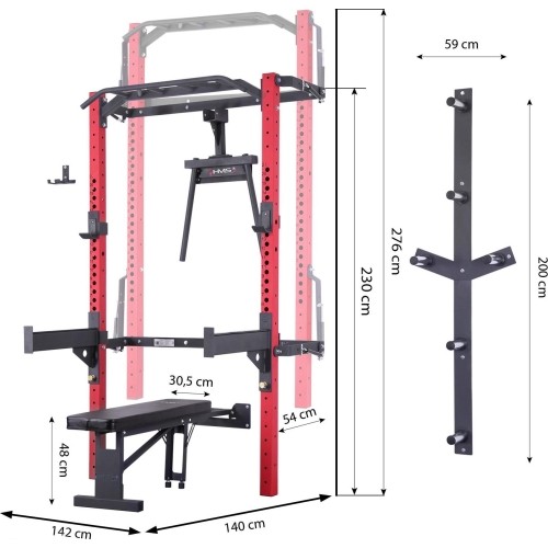 KLT22 WIELOFUNKCYJNY SKŁADANY POWER RACK CZERWONY HMS