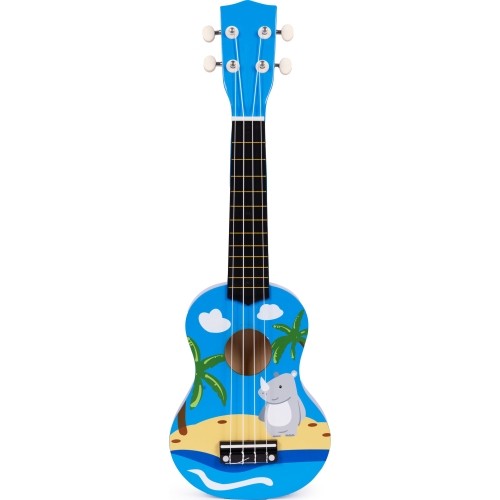 Gitara ukulele dla dzieci drewniana 4 struny nylonowe kostka do gry ECOTOYS