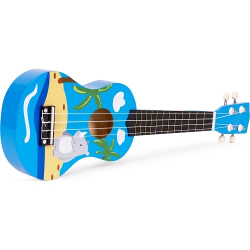 Gitara ukulele dla dzieci drewniana 4 struny nylonowe kostka do gry ECOTOYS