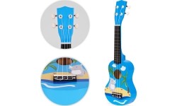 Gitara ukulele dla dzieci drewniana 4 struny nylonowe kostka do gry ECOTOYS