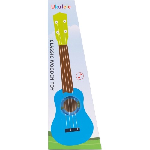 Drewniana ukulele gitara dla dzieci, 4 struny nylonowe z kostką, ECOTOYS
