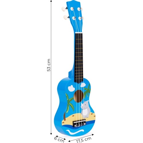 Drewniana ukulele gitara dla dzieci, 4 struny nylonowe z kostką, ECOTOYS