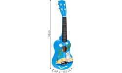 Drewniana ukulele gitara dla dzieci, 4 struny nylonowe z kostką, ECOTOYS