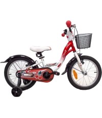 4KIDS Cherry 16" // 1G, rozmiar 9,5" (24 cm), V-Brake i hamulec nożny, stalowy (czerwono-biały)