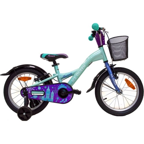 Rower dziecięcy 4KIDS Ice Queen 16", 1G, rozmiar 10" (25,5 cm), hamulce V-Brake i nożny, aluminium (błękitny)