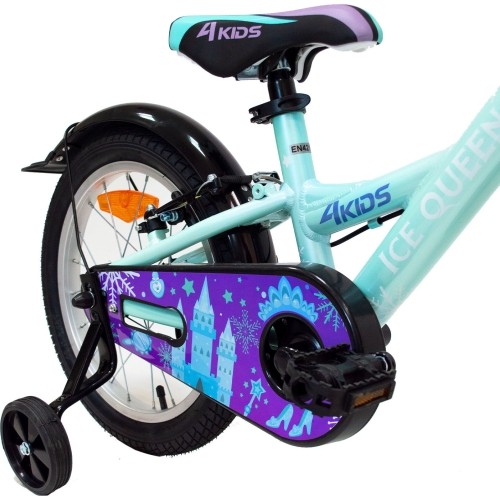 Rower dziecięcy 4KIDS Ice Queen 16", 1G, rozmiar 10" (25,5 cm), hamulce V-Brake i nożny, aluminium (błękitny)