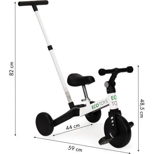 Trójkołowy rowerek dla małych dzieci z uchwytem do pchania Modern Home 2w1, biały