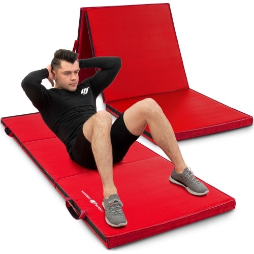 Składany twardy materac gimnastyczny na rzepy, 180 x 60 x 5 cm, czerwony - Marbo Sport