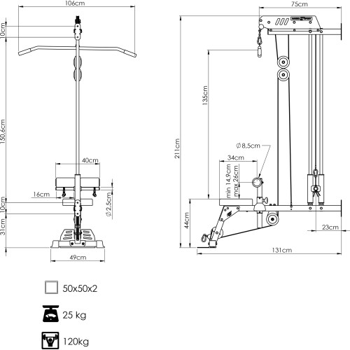 Wyciąg górny i dolny do ściany z siedziskiem i stopami MS-W104 2.0 - Marbo Sport