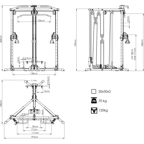 Brama na wolny ciężar z wyciągiem górnym i dolnym MS-W106 2.0 - Marbo Sport
