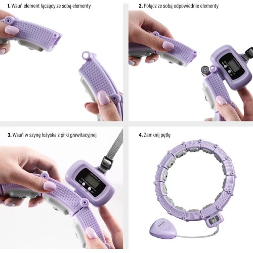 HHM14 HULA HOOP FIOLETOWY MAGNETYCZNY Z OBCIĄŻNIKIEM + LICZNIK HMS