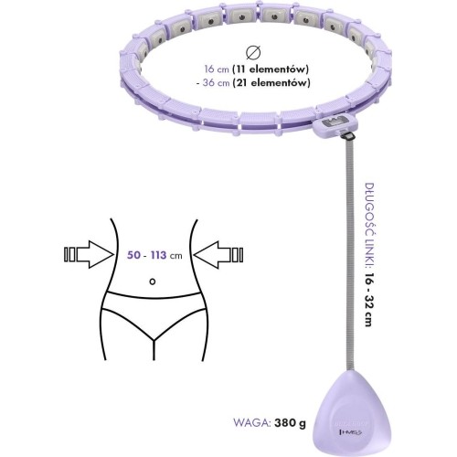 HHM14 HULA HOOP FIOLETOWY MAGNETYCZNY Z OBCIĄŻNIKIEM + LICZNIK HMS