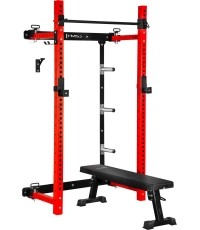 Naścienna przesuwna klatka treningowa z ławką KLT34, czerwona, HMS Fitness