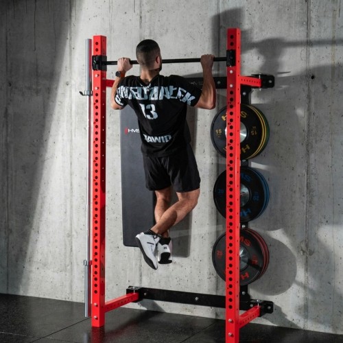 Naścienna przesuwna klatka treningowa z ławką KLT34, czerwona, HMS Fitness