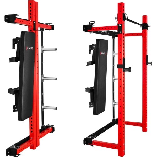 Naścienna przesuwna klatka treningowa z ławką KLT34, czerwona, HMS Fitness