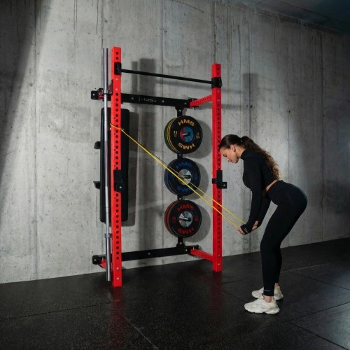 Naścienna przesuwna klatka treningowa z ławką KLT34, czerwona, HMS Fitness