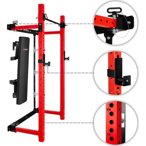 WISZĄCY REGAŁ SIŁOWY Z ŁAWKĄ KLT34 CZERWONY HMS FITNESS