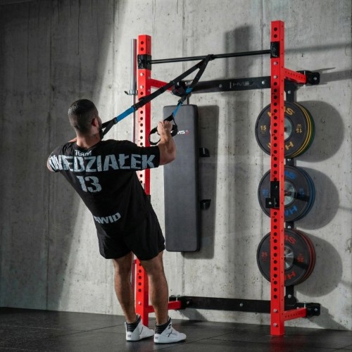 Naścienna przesuwna klatka treningowa z ławką KLT34, czerwona, HMS Fitness