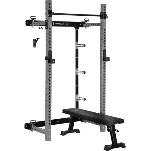Naścienna przesuwna klatka treningowa z ławką KLT34 szara HMS Fitness