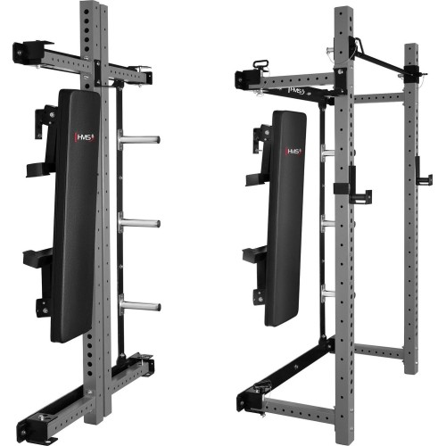 Naścienna przesuwna klatka treningowa z ławką KLT34 szara HMS Fitness