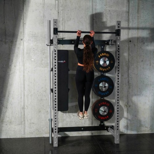 Naścienna przesuwna klatka treningowa z ławką KLT34 szara HMS Fitness