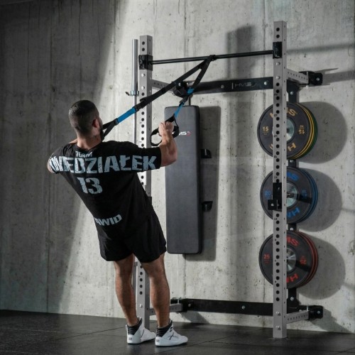 Naścienna przesuwna klatka treningowa z ławką KLT34 szara HMS Fitness
