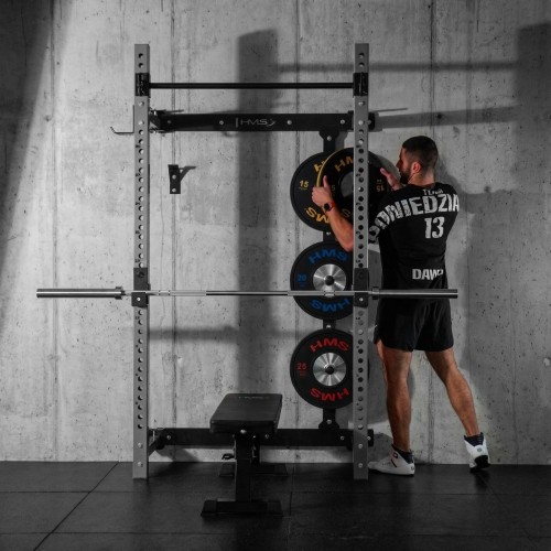 Naścienna przesuwna klatka treningowa z ławką KLT34 szara HMS Fitness
