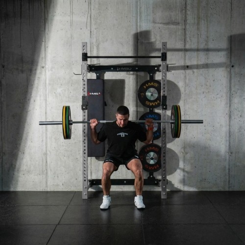 Naścienna przesuwna klatka treningowa z ławką KLT34 szara HMS Fitness