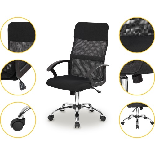 Fotel biurowy obrotowy oparcie siateczkowe czarny