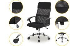 Fotel biurowy obrotowy oparcie siateczkowe czarny