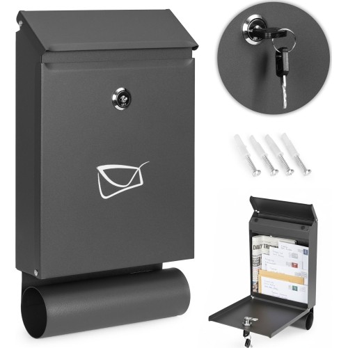 Skrzynka na listy z gazetownikiem pocztowa ścienna stal galwanizowana antracyt ModernHome