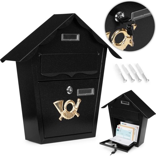 Skrzynka na listy pocztowa ścienna stal galwanizowana czarna ModernHome