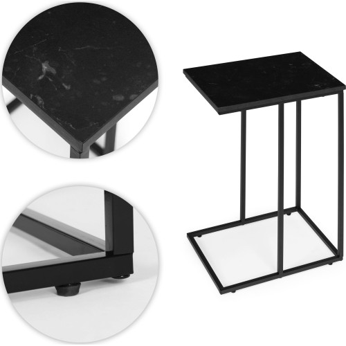 Stolik boczny pod laptopa kawowy w kształcie litery C marmur czarny ModernHome