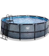 EXIT Basen kamienny ø427x122cm z pompą z filtrem piaskowym - szary