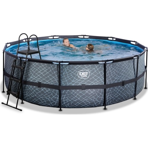 EXIT Basen kamienny ø427x122cm z pompą z filtrem piaskowym - szary