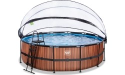 EXIT Basen drewniany ø488x122cm z pompą filtrem piaskowym i kopułą oraz pompą ciepła - brązowy