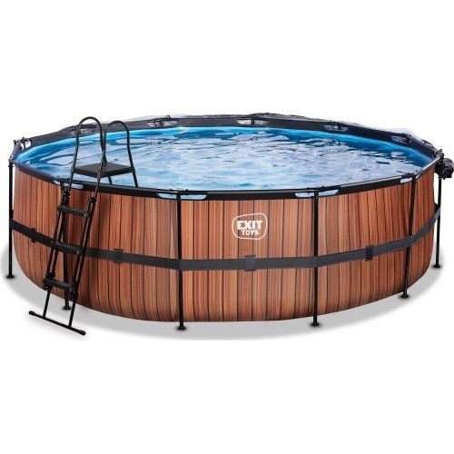 EXIT Basen drewniany ø488x122cm z pompą filtrem piaskowym i kopułą oraz pompą ciepła - brązowy