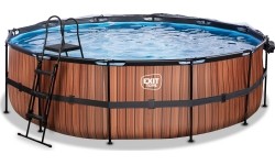 EXIT Basen drewniany ø488x122cm z pompą filtrem piaskowym i kopułą oraz pompą ciepła - brązowy