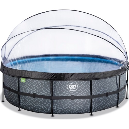 EXIT Basen kamienny ø488x122cm z pompą filtrem piaskowym i kopułą - szary
