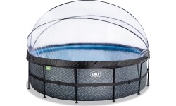 EXIT Basen kamienny ø488x122cm z pompą filtrem piaskowym i kopułą - szary