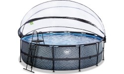 EXIT Basen kamienny ø488x122cm z pompą filtrem piaskowym i kopułą - szary