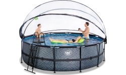 EXIT Basen kamienny ø488x122cm z pompą filtrem piaskowym i kopułą - szary