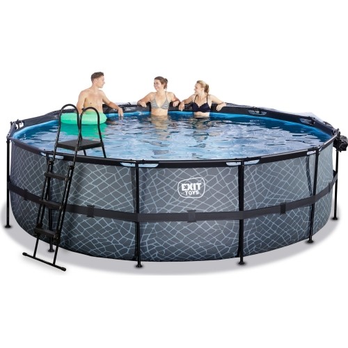 EXIT Basen kamienny ø488x122cm z pompą filtrem piaskowym i kopułą - szary