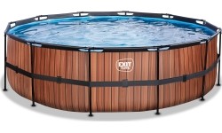 EXIT Basen drewniany ø488x122cm z pompą filtrującą - brązowy